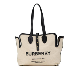 Burberry B Burberry Brown Light Beige Canvas Fabric Logo Soft Belt Tote United Kingdom