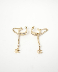 Chanel Coco Mark Rhinestone Hoop Earrings