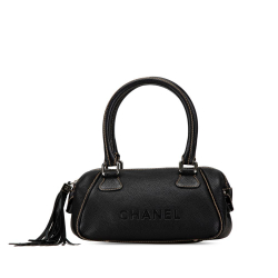 Chanel B Chanel Black Calf Leather Medium Pebbled skin LAX Tassel Handbag Italy