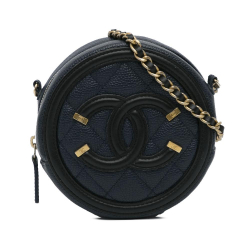 Chanel AB Chanel Blue Dark Blue Caviar Leather Leather Caviar CC Filigree Round Crossbody Bag Italy