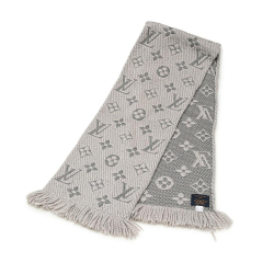 Louis Vuitton B Louis Vuitton Gray Wool Fabric Logomania Scarf Italy