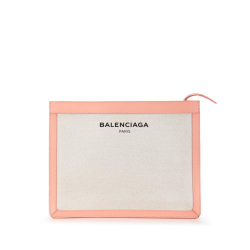 Balenciaga B Balenciaga White Ivory with Pink Light Pink Canvas Fabric Navy Clutch Italy