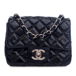 Chanel B Chanel Black Patent Leather Leather Mini Square Classic Patent Single Flap Italy