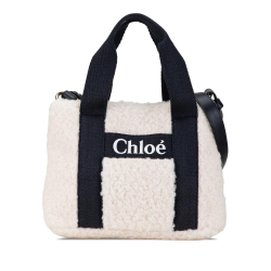 Chloé B Chloé White Ivory with Blue Navy Polyester Fabric Kids Faux Shearling Satchel China