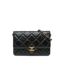 Chanel B Chanel Black Lambskin Leather Leather Quilted Lambskin Diamond Lock Wallet on Chain Italy