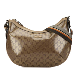 Gucci B Gucci Brown Coated Canvas Fabric GG Imprime Web Crossbody Italy