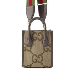 Gucci B Gucci Brown Beige Canvas Fabric Mini Jumbo GG Web Satchel Italy