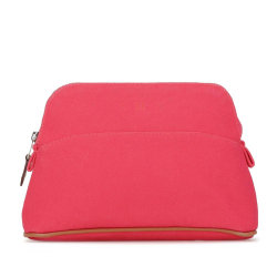 Hermès AB Hermès Pink Strawberry Canvas Fabric Mini Bolide Pouch France