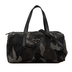 Prada B Prada Gray Dark Gray with Black Nylon Fabric Tessuto Camouflage and Saffiano Satchel Italy