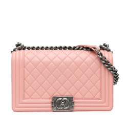 Chanel AB Chanel Pink Lambskin Leather Leather Medium Lambskin Boy Flap France