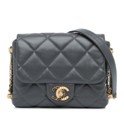 Chanel B Chanel Gray Dark Gray Lambskin Leather Leather Mini Quilted Lambskin Crush on Chains Flap France