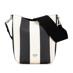 Celine B Celine White with Black Canvas Fabric Small Striped Seau Sangle Italy