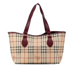 Burberry B Burberry Brown Beige with Red Bordeaux Coated Canvas Fabric Haymarket Check Tote Italy