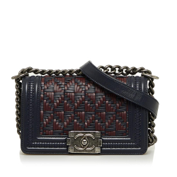 Chanel AB Chanel Blue Dark Blue with Red Maroon Calf Leather Small Woven Boy Flap Bag Italy