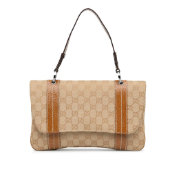 Gucci B Gucci Brown Beige Canvas Fabric GG Shoulder Bag Italy