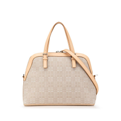 Burberry B Burberry Brown Light Beige Canvas Fabric Leather Trimmed Dome Satchel United Kingdom