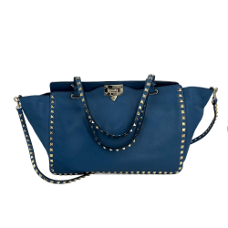 Valentino Rockstud Medium Calfskin Leather 2-Ways Tote Bag Blue