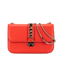 Valentino B Valentino Red Calf Leather Medium Rockstud Glam Lock Crossbody Italy