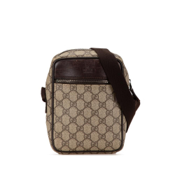 Gucci B Gucci Brown Beige Coated Canvas Fabric GG Supreme Crossbody Italy