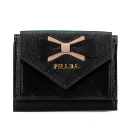 Prada AB Prada Black Saffiano Leather Fiocco Compact Wallet Italy