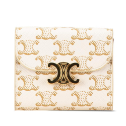 Celine B Celine White Coated Canvas Fabric Triomphe Tri-fold Wallet Italy