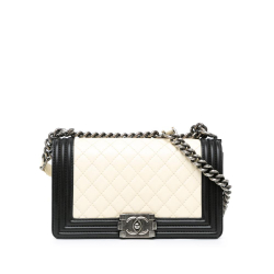 Chanel AB Chanel White Ivory with Black Lambskin Leather Leather Medium Bicolor Lambskin Boy Flap France