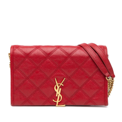 Saint Laurent B Saint Laurent Red Lambskin Leather Leather Quilted Lambskin Becky Wallet on Chain Italy