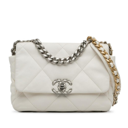 Chanel AB Chanel White Off White Lambskin Leather Leather Medium Lambskin 19 Flap France