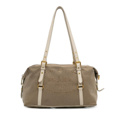 Prada B Prada Brown Canvas Fabric Canapa Logo Shoulder Bag Italy