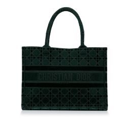 Christian Dior AB Dior Green Dark Green Velvet Fabric Medium Cannage Book Tote Italy