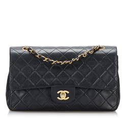 Chanel B Chanel Black Lambskin Leather Leather Small Classic Lambskin Double Flap France