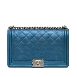 Chanel AB Chanel Blue Lambskin Leather Leather Medium Perforated Lambskin Boy Flap Italy