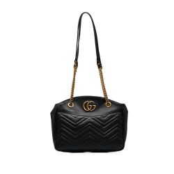 Gucci B Gucci Black Calf Leather GG Marmont Matelasse Shoulder Bag Italy