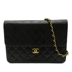 Chanel AB Chanel Black Lambskin Leather Leather CC Quilted Lambskin Single Flap France