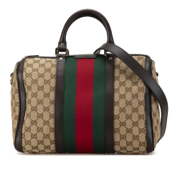 Gucci B Gucci Brown Beige with Multi Canvas Fabric GG Web Satchel Italy