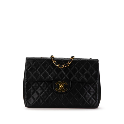 Chanel B Chanel Black Lambskin Leather Leather Maxi XL Classic Lambskin Single Flap France