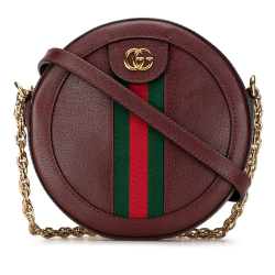 Gucci AB Gucci Red Bordeaux Calf Leather Mini Round Ophidia Crossbody Bag Italy