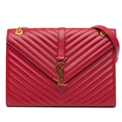 Saint Laurent B Saint Laurent Red Calf Leather Large Monogram Chevron Envelope Bag Italy