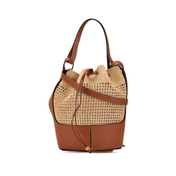 Loewe AB LOEWE Brown Beige Raffia Natural Material Balloon Bag Spain