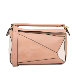 Loewe B LOEWE Pink Light Pink Calf Leather Small Bicolor Puzzle Satchel Spain