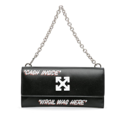 Off-White AB Off-White Black Calf Leather Jitney Quote Wallet on Chain Italy