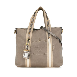 Prada B Prada Brown Beige Canvas Fabric Canapa Logo Satchel Italy