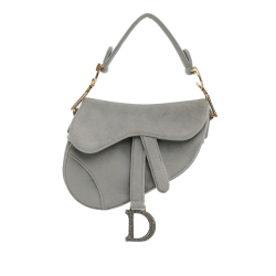 Christian Dior B Dior Gray Velvet Fabric Mini Crystal Saddle Bag Italy