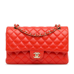 Chanel B Chanel Red Lambskin Leather Leather Medium Classic Lambskin Double Flap France