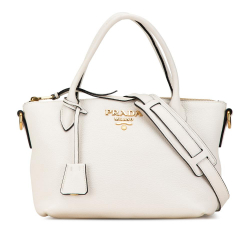 Prada AB Prada White Calf Leather Vitello Daino Double Strap Satchel Italy