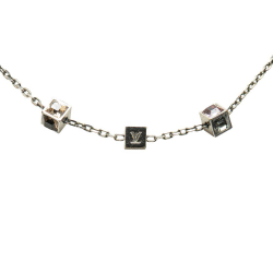 Louis Vuitton B Louis Vuitton Silver Brass Metal Silver Plated Crystal Gamble Necklace Italy