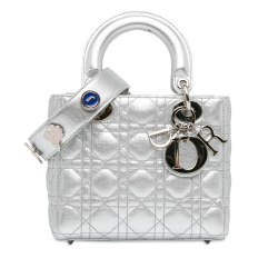 Christian Dior AB Dior Silver Calf Leather Small Metallic Grained skin Cannage Lucky Badges My Lady Dior Italy