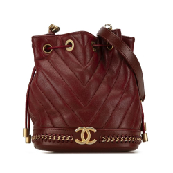 Chanel B Chanel Red Lambskin Leather Leather Paris Cosmopolite Small Chevron Lambskin Bucket Bag Italy