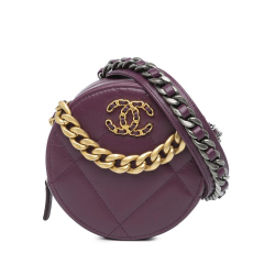 Chanel AB Chanel Purple Lambskin Leather Leather Lambskin 19 Round Clutch with Chain Italy