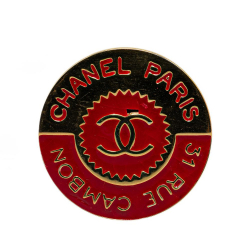 Chanel B Chanel Gold with Red Gold Plated Metal Rue Cambon Brooch Pin France